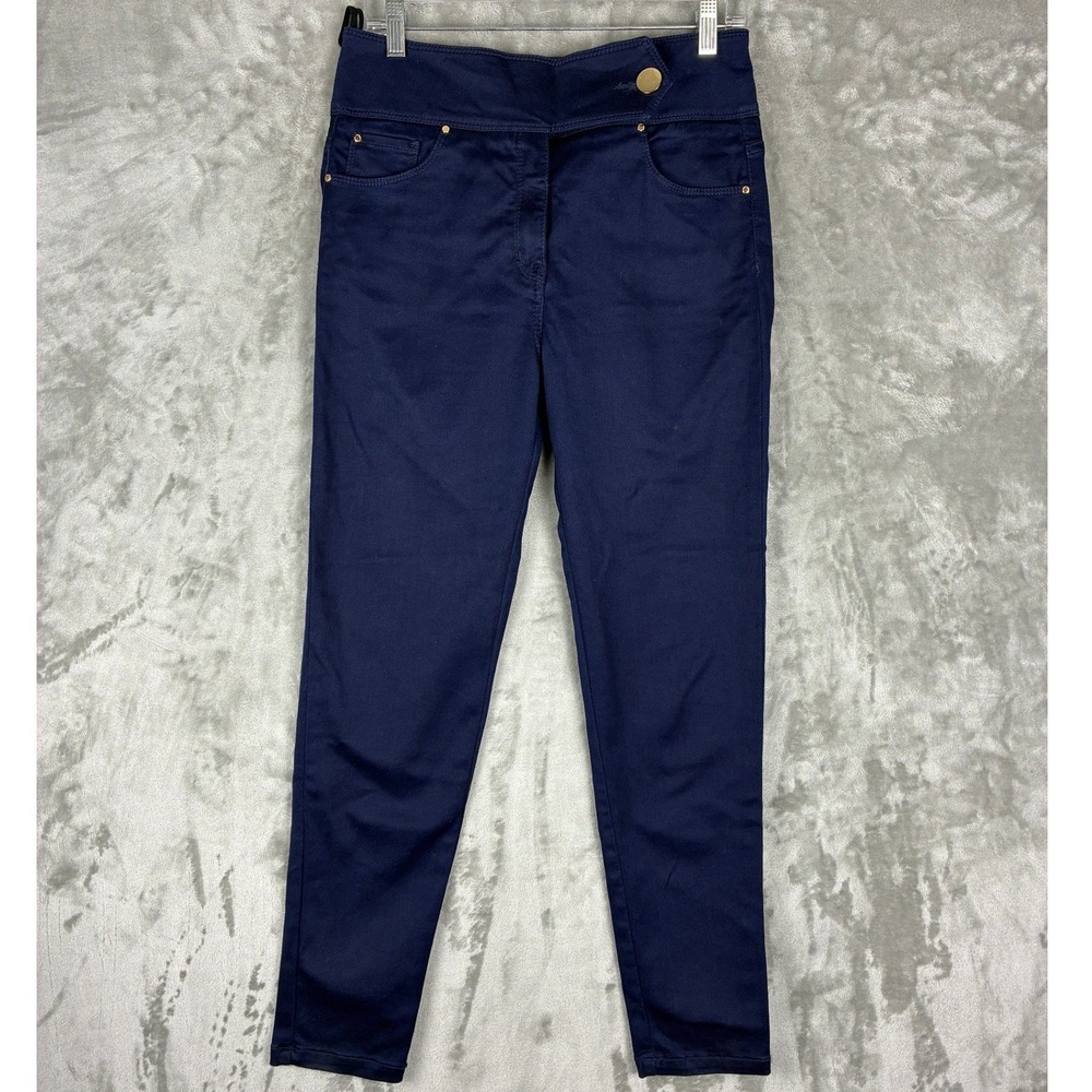 Studio F Navy Blue Skinny Pants Women Size 8 Gold Hardware Stretch Trousers